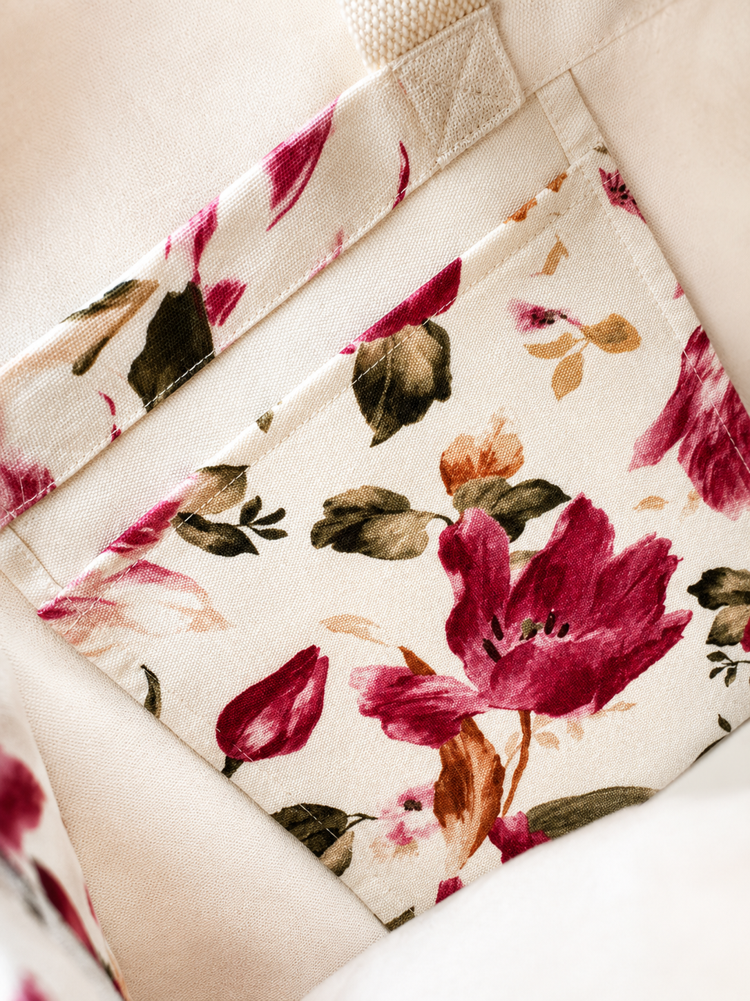 Burgundy Floral Cotton Tote Bag – Vintage Garden Everyday Tote