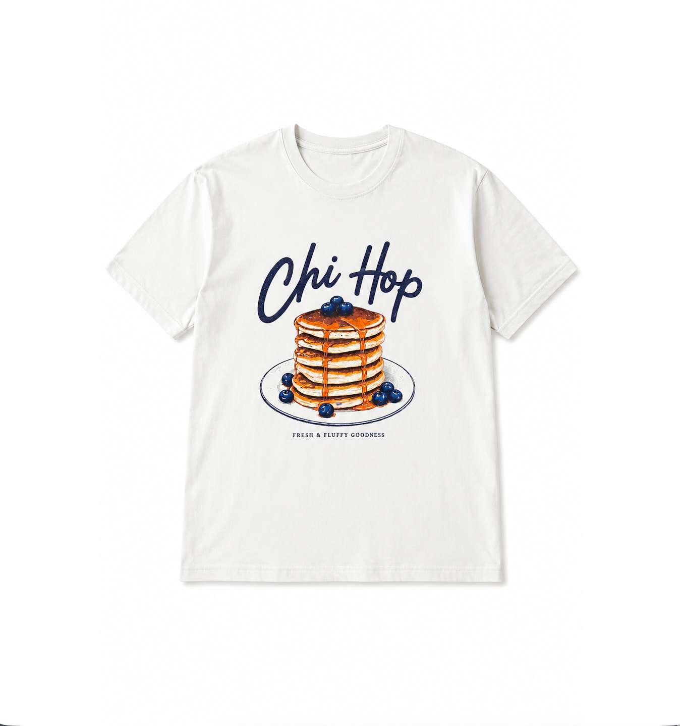Vintage Pancake Graphic T-Shirt | Chi Hop Blueberry Pancakes Breakfast Tee | Funny Brunch Food Lover Gift | Unisex Cotton Shirt
