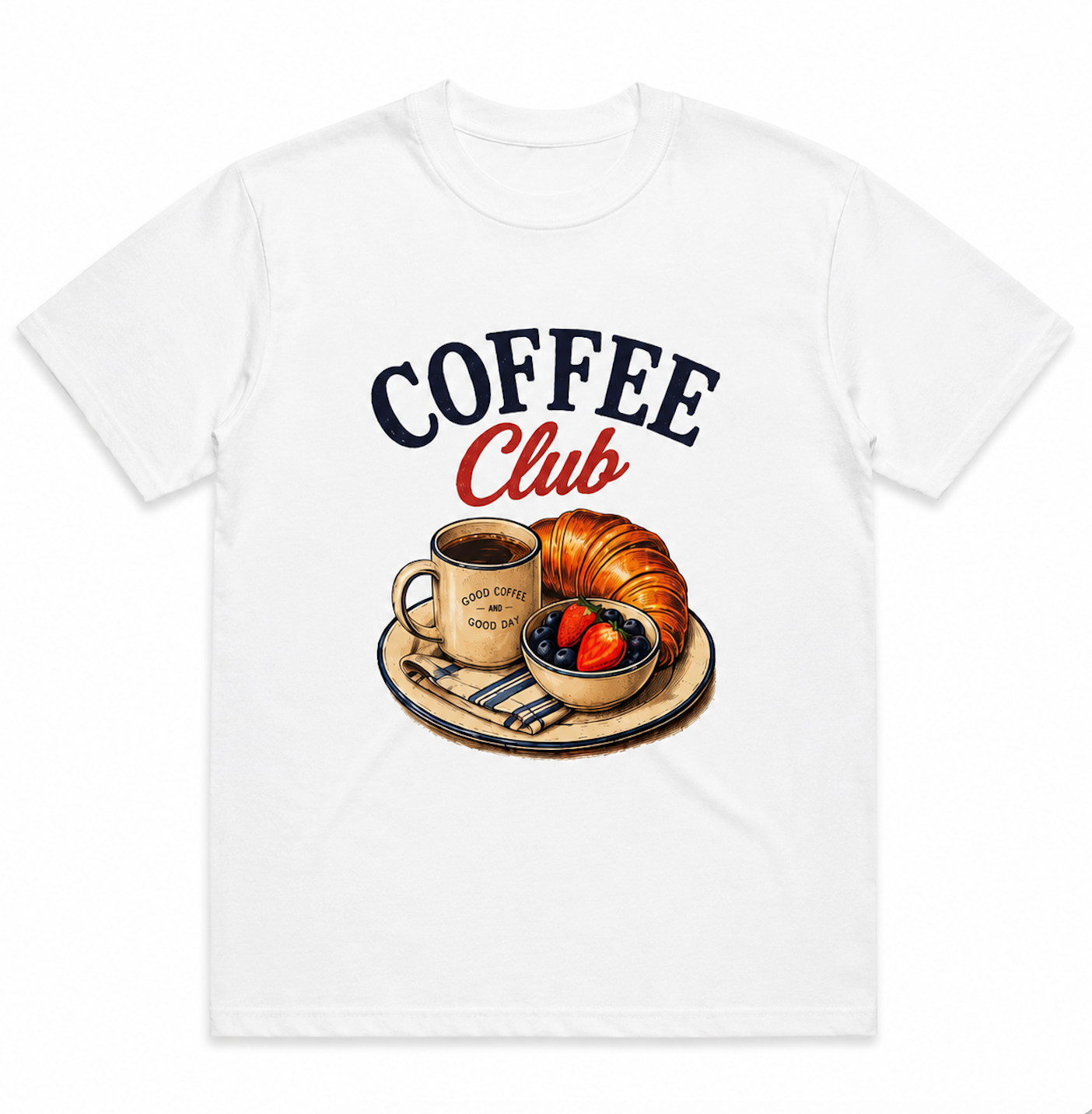 Coffee Club Graphic T-Shirt | Vintage Coffee & Croissant Tee | Brunch Lover Unisex Shirt | Café Foodie Graphic Tee
