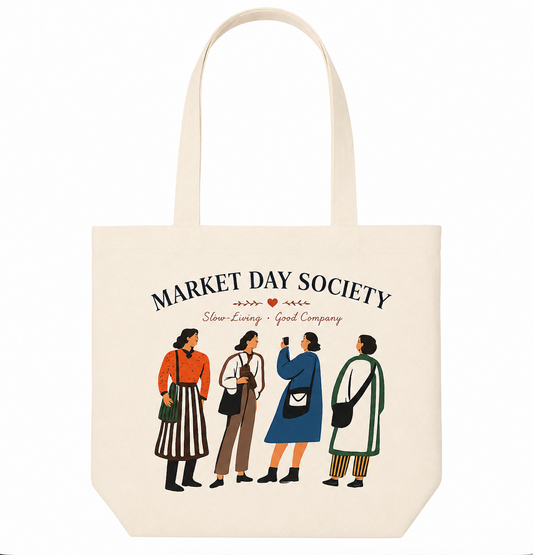 Market Day Society Canvas Tote Bag | Farmers Market Tote | Reusable Cotton Grocery Bag | Slow Living Everyday Tote Gift