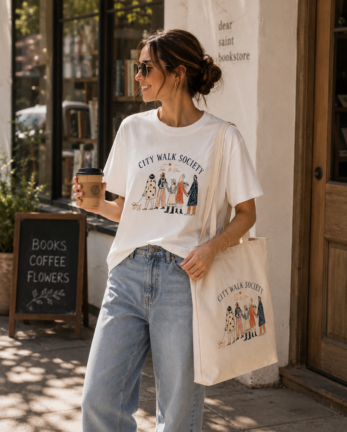 City Walk Society Canvas Tote Bag | Minimal Everyday Cotton Tote | Slow Living Market Bag | Reusable Shoulder Bag Gift