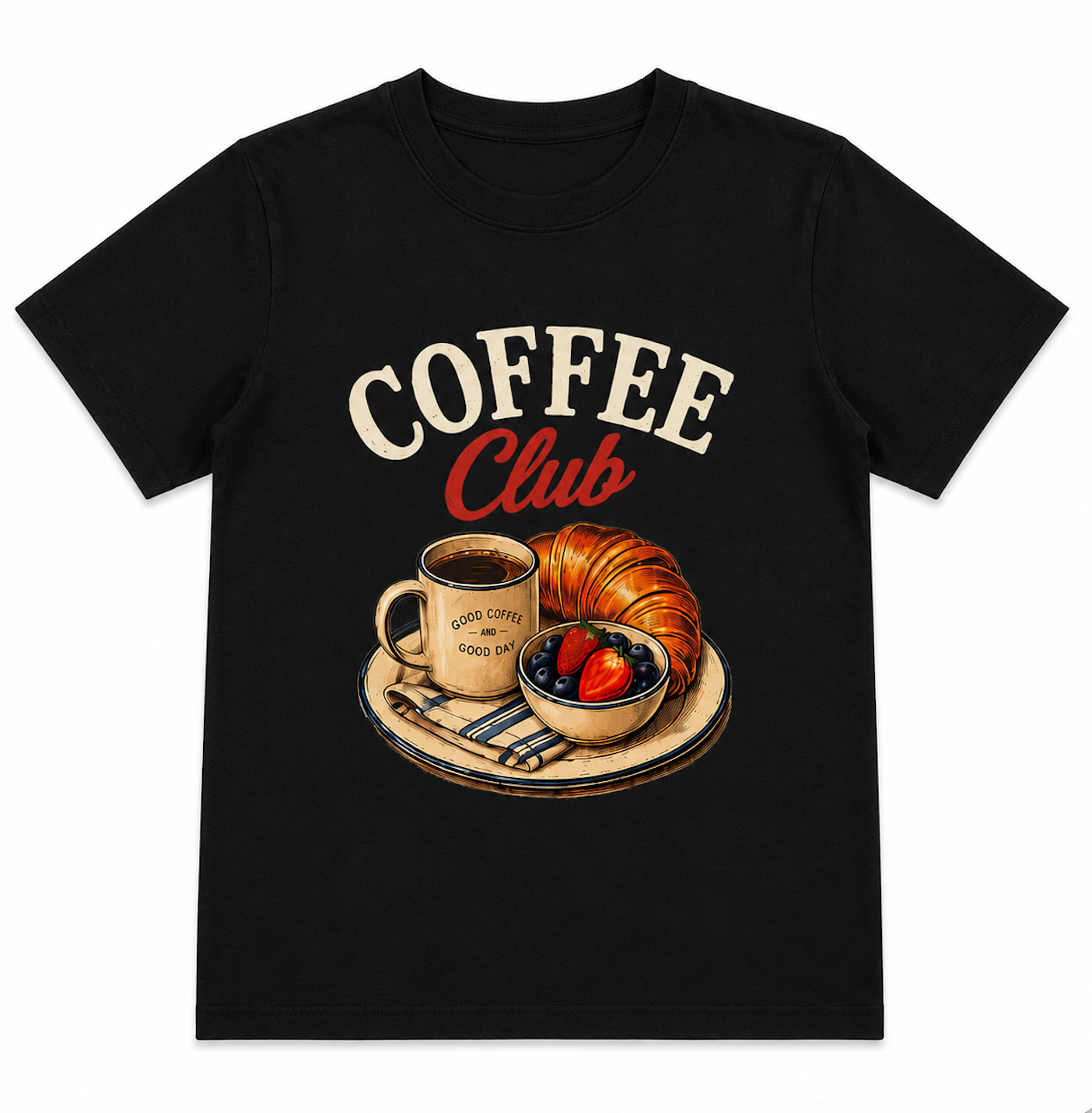 Coffee Club Graphic T-Shirt | Vintage Coffee & Croissant Tee | Brunch Lover Unisex Shirt | Café Foodie Graphic Tee