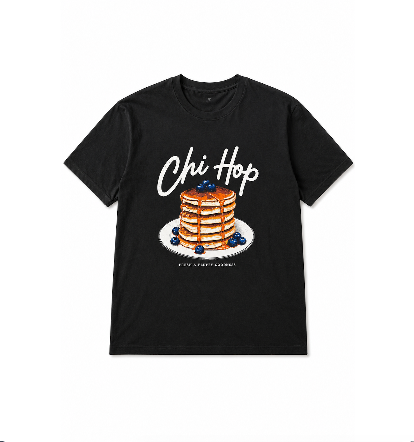 Vintage Pancake Graphic T-Shirt | Chi Hop Blueberry Pancakes Breakfast Tee | Funny Brunch Food Lover Gift | Unisex Cotton Shirt