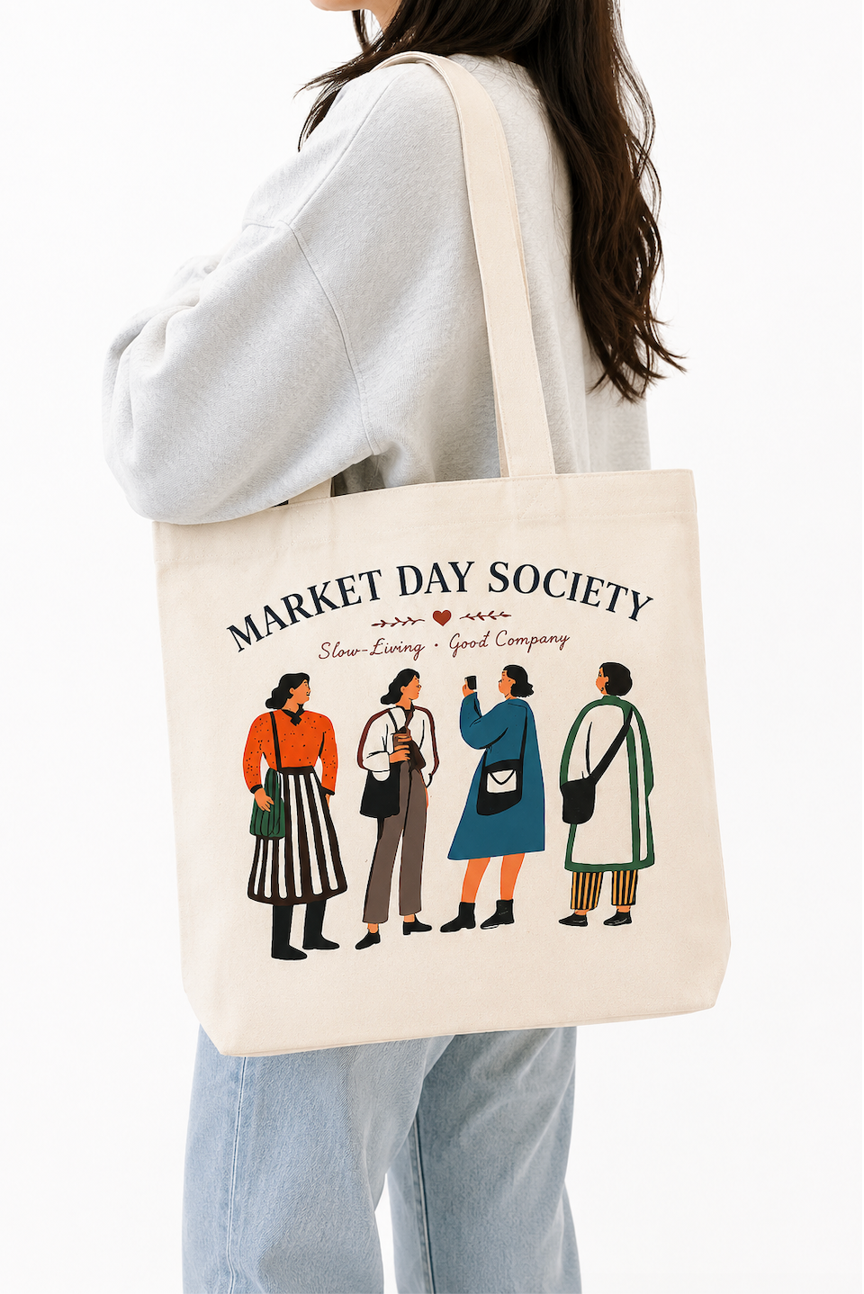 Market Day Society Canvas Tote Bag | Farmers Market Tote | Reusable Cotton Grocery Bag | Slow Living Everyday Tote Gift
