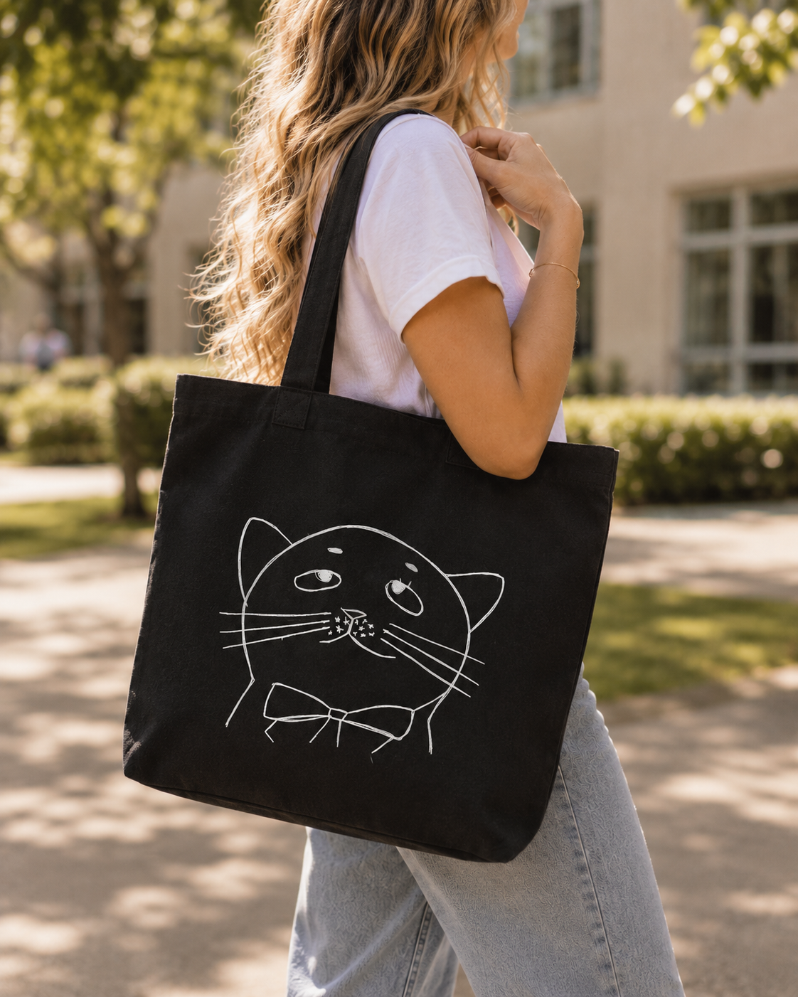 Cute Cat Tote Bag, Canvas Tote Bag, Book Tote Bag, Gifts for Cat Lovers, Cat Mom Gift