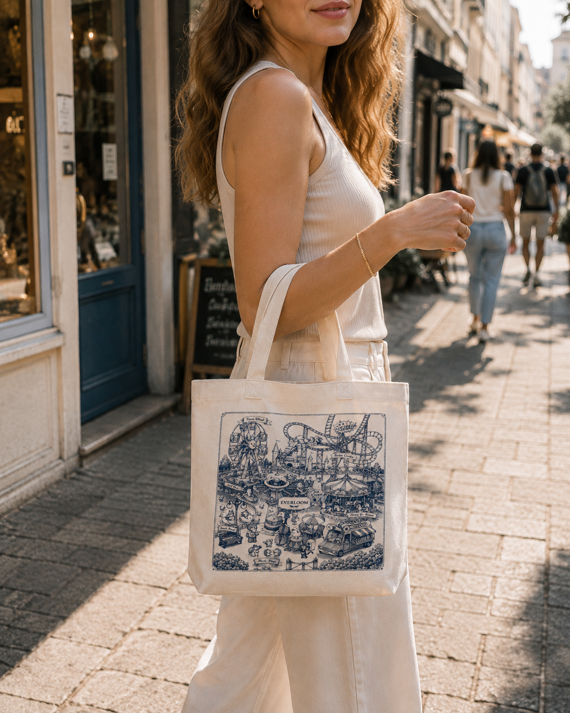 Vintage Amusement Park Canvas Tote Bag – Hand Drawn Carnival Illustration