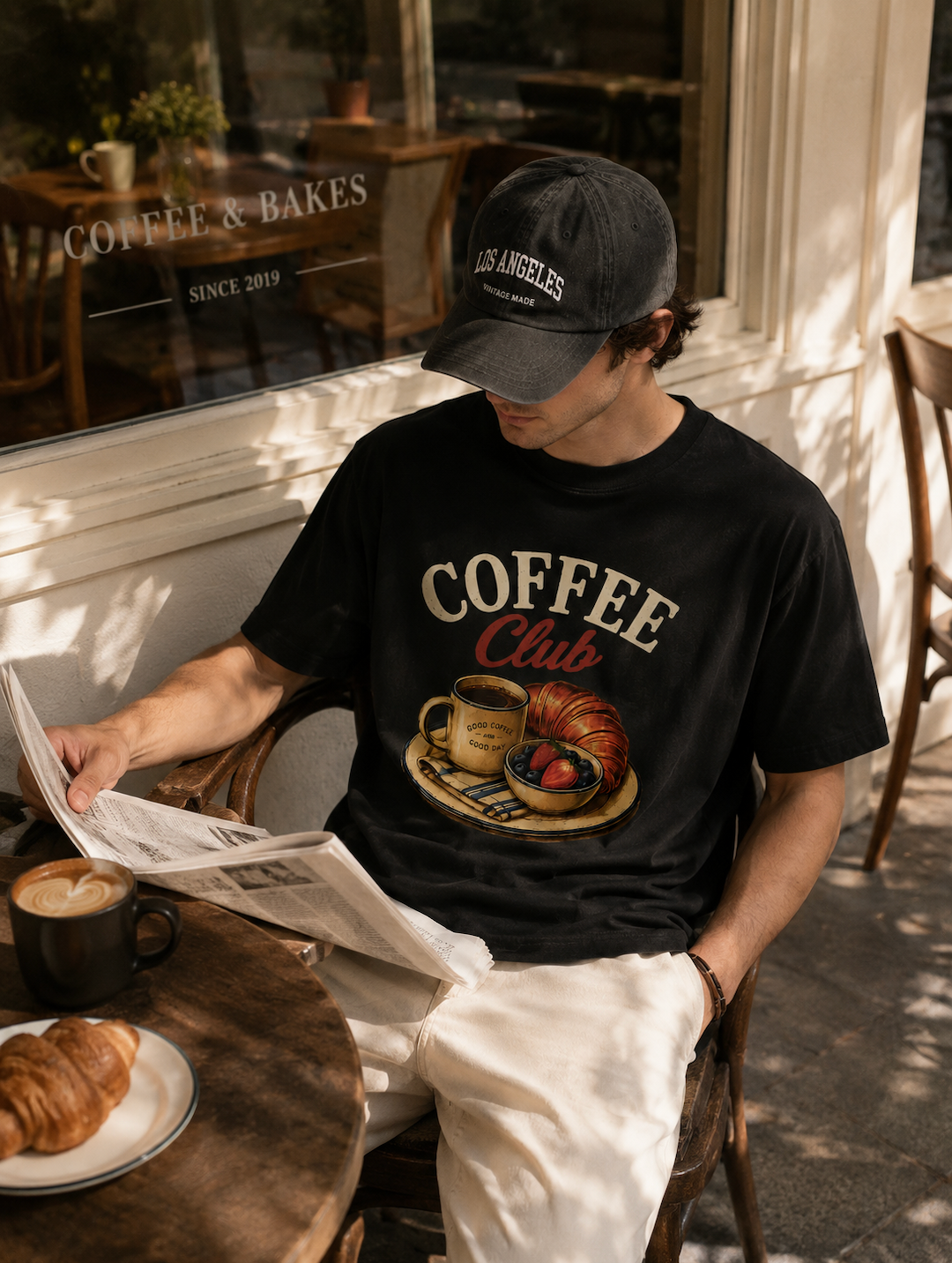 Coffee Club Graphic T-Shirt | Vintage Coffee & Croissant Tee | Brunch Lover Unisex Shirt | Café Foodie Graphic Tee