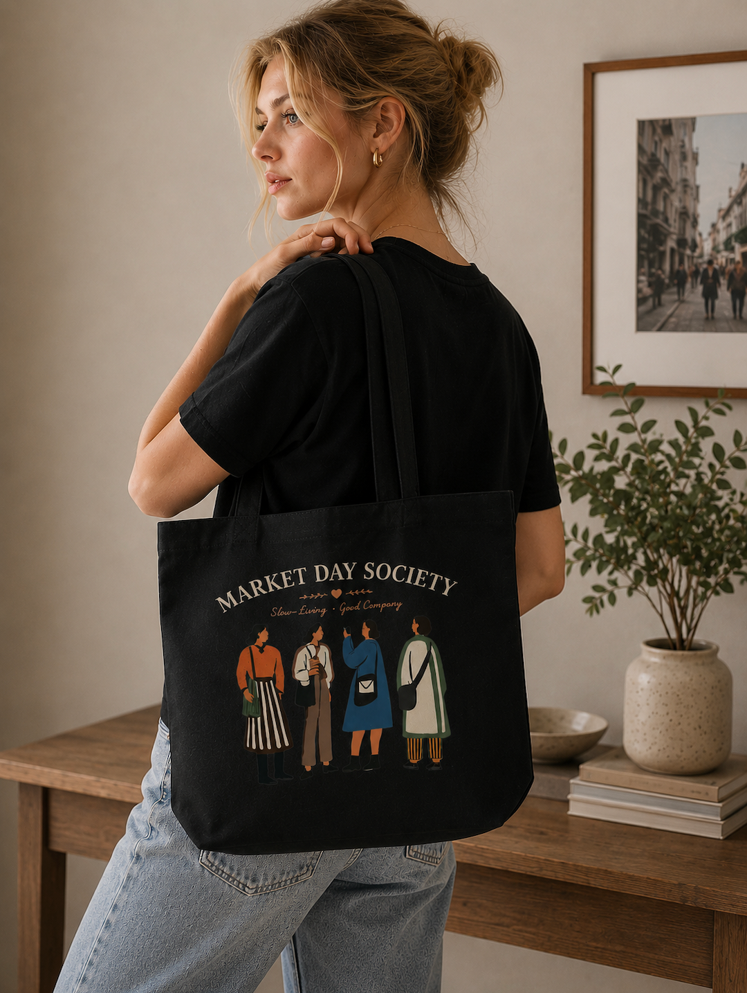 Market Day Society Canvas Tote Bag | Farmers Market Tote | Reusable Cotton Grocery Bag | Slow Living Everyday Tote Gift