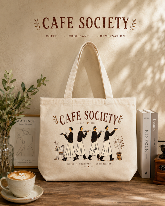 Cafe Society Vintage Canvas Tote Bag | Coffee Lover Market Bag | Reusable Cotton Tote for Café, Bookstore & Everyday Use