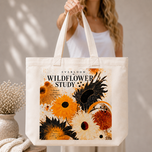 Wildflower Study Black Cotton Tote Bag – Botanical Floral Art Shoulder Bag