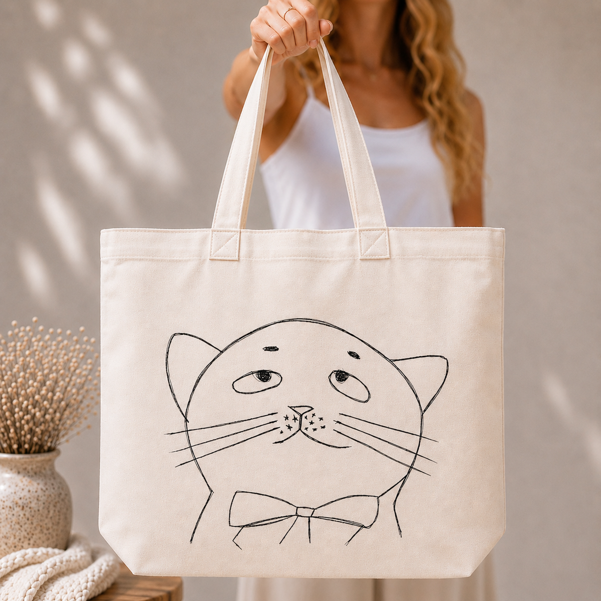 Cute Cat Tote Bag, Canvas Tote Bag, Book Tote Bag, Gifts for Cat Lovers, Cat Mom Gift