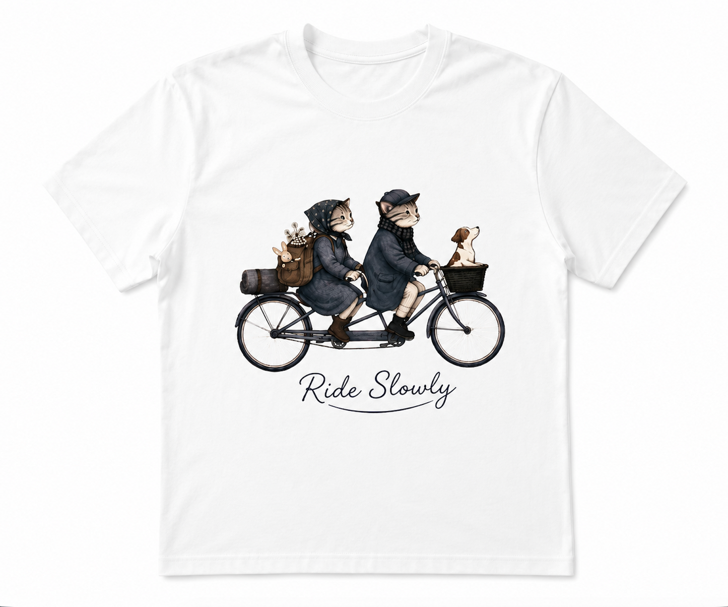 Ride Slowly Cat Bicycle Graphic T-Shirt | Cute Vintage Cat Lover Unisex Tee