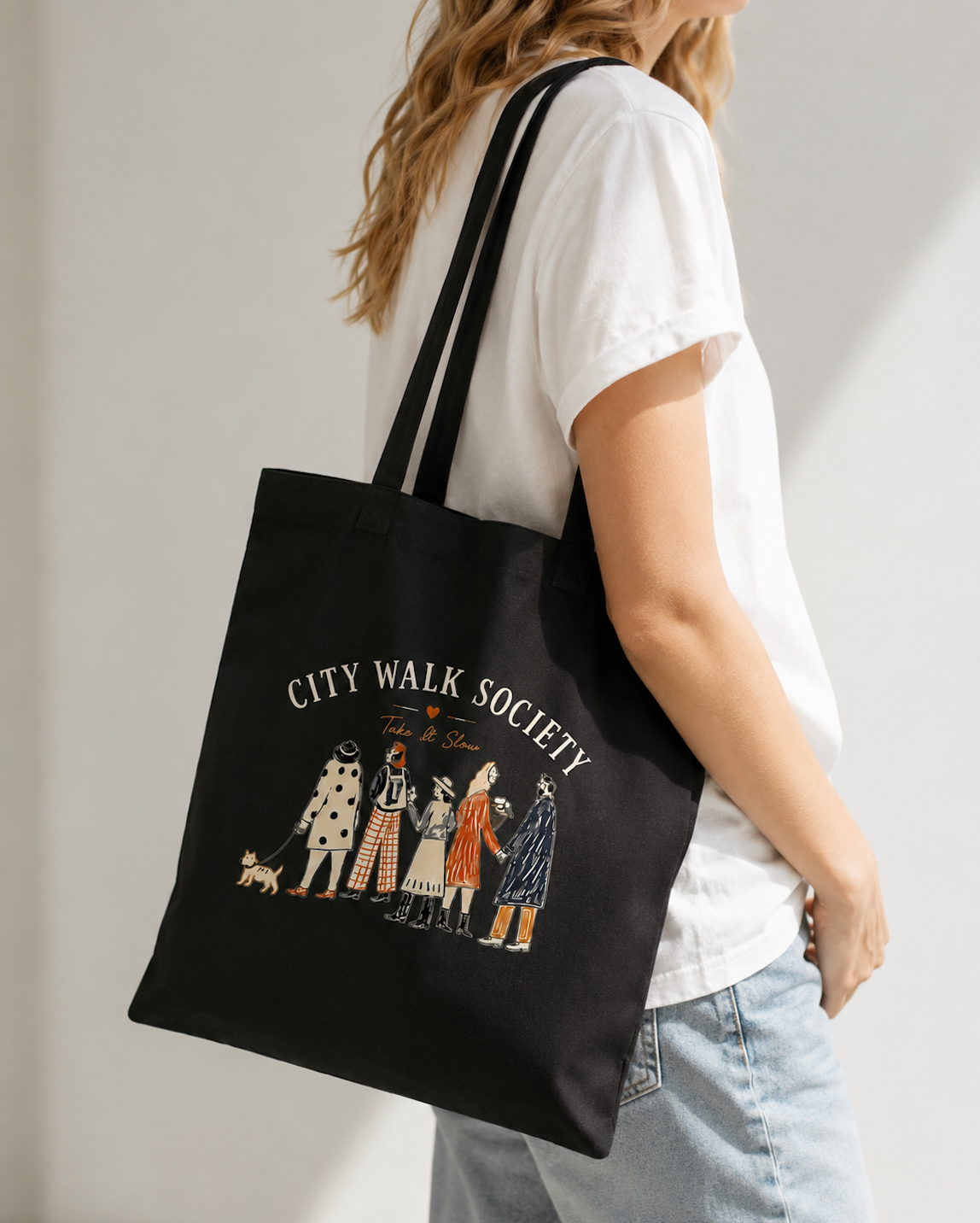 City Walk Society Canvas Tote Bag | Minimal Everyday Cotton Tote | Slow Living Market Bag | Reusable Shoulder Bag Gift
