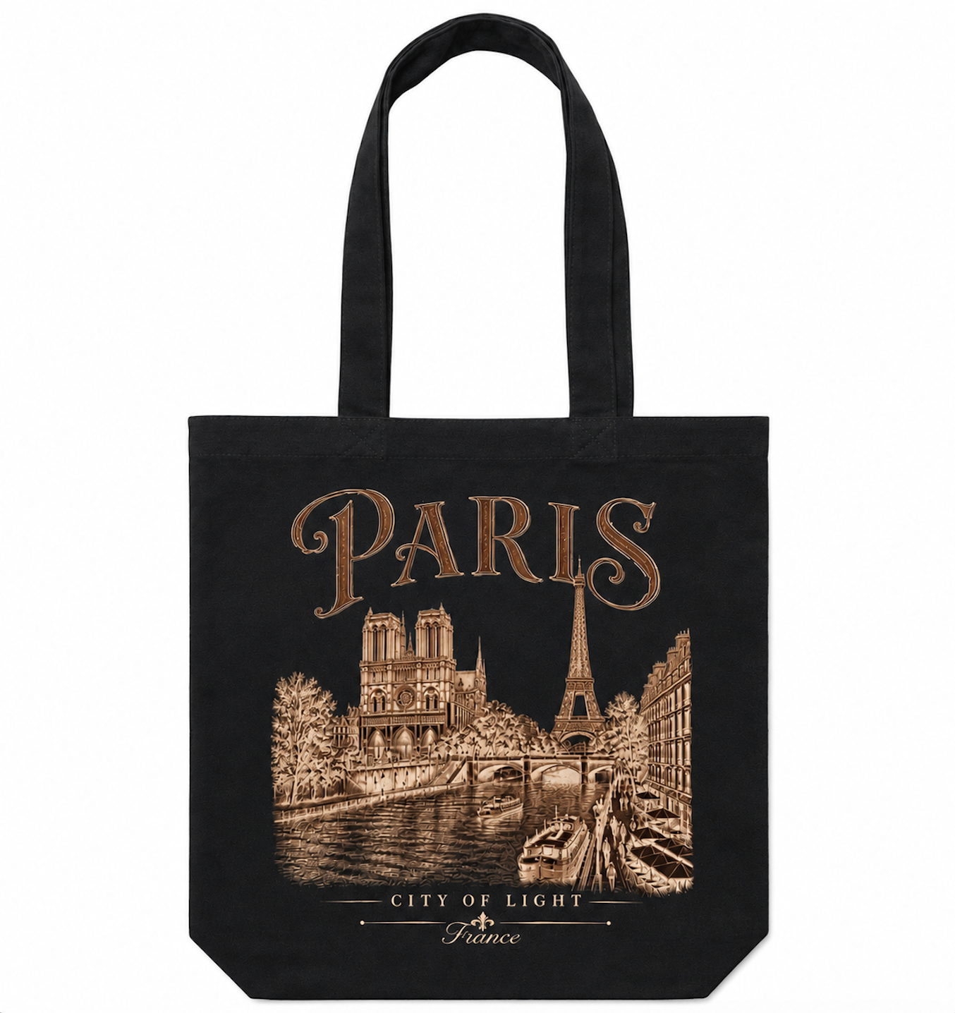 Paris Canvas Tote Bag – Vintage Paris City of Light Graphic Cotton Tote | Eiffel Tower & Notre-Dame Travel Bag