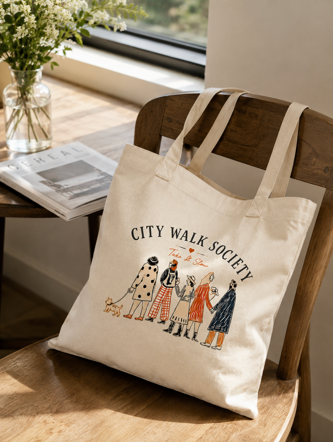 City Walk Society Canvas Tote Bag | Minimal Everyday Cotton Tote | Slow Living Market Bag | Reusable Shoulder Bag Gift