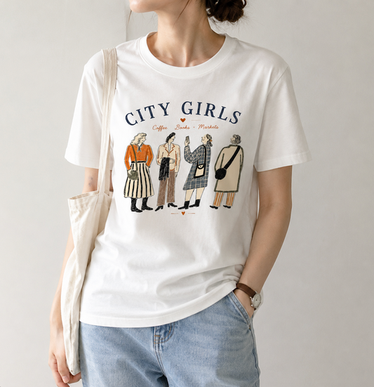 City Girls Graphic T-Shirt | Coffee Books Markets Tee | Vintage Bookish Shirt for Women | Unisex Graphic Tee