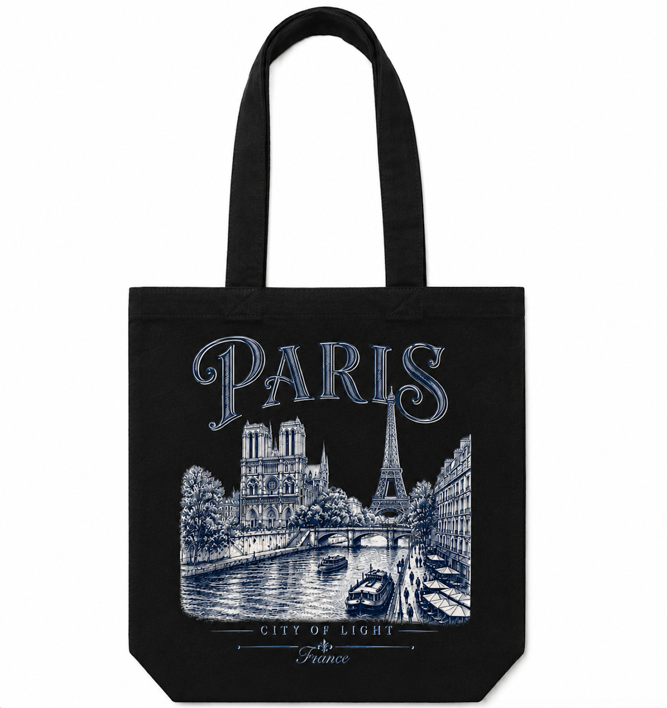 Paris Canvas Tote Bag – Vintage Paris City of Light Graphic Cotton Tote | Eiffel Tower & Notre-Dame Travel Bag