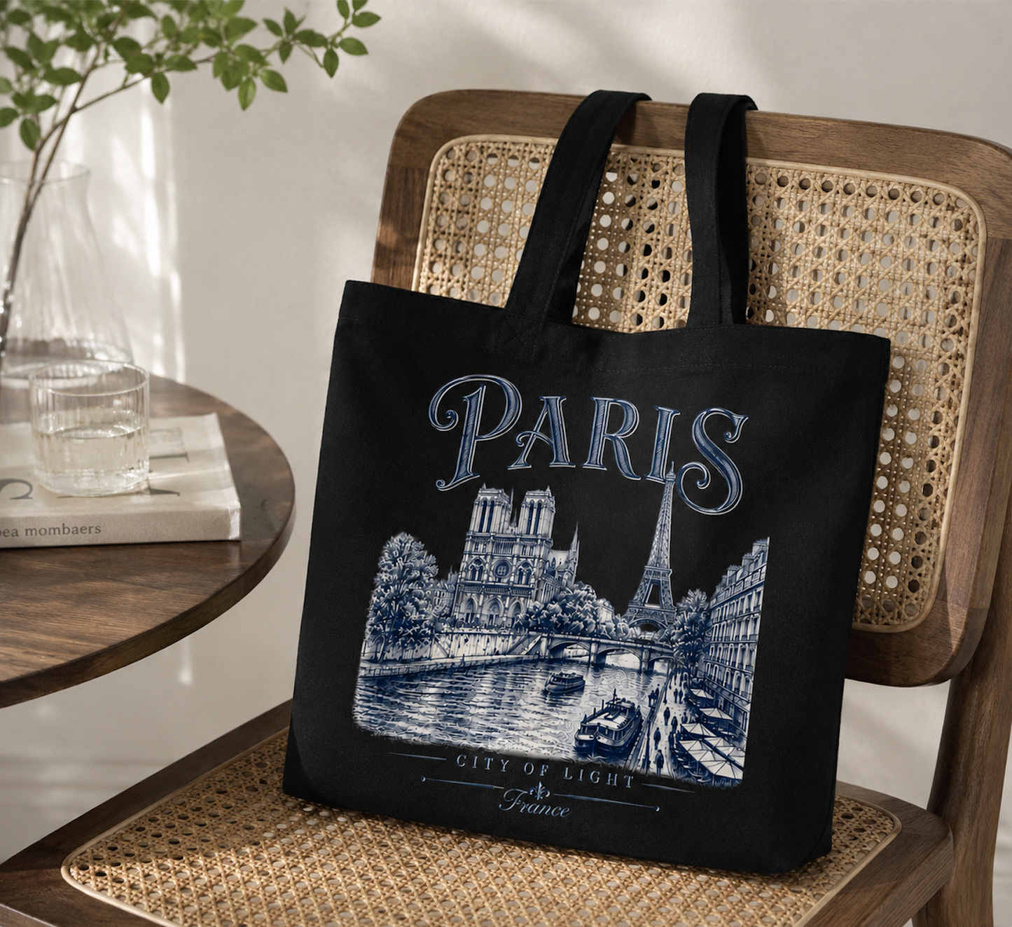 Paris Canvas Tote Bag – Vintage Paris City of Light Graphic Cotton Tote | Eiffel Tower & Notre-Dame Travel Bag