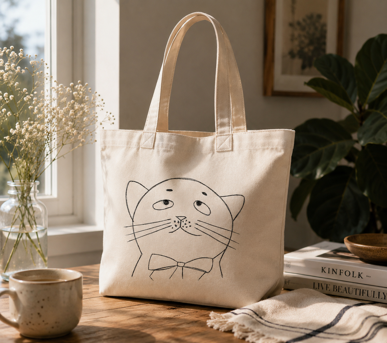 Cute Cat Tote Bag, Canvas Tote Bag, Book Tote Bag, Gifts for Cat Lovers, Cat Mom Gift