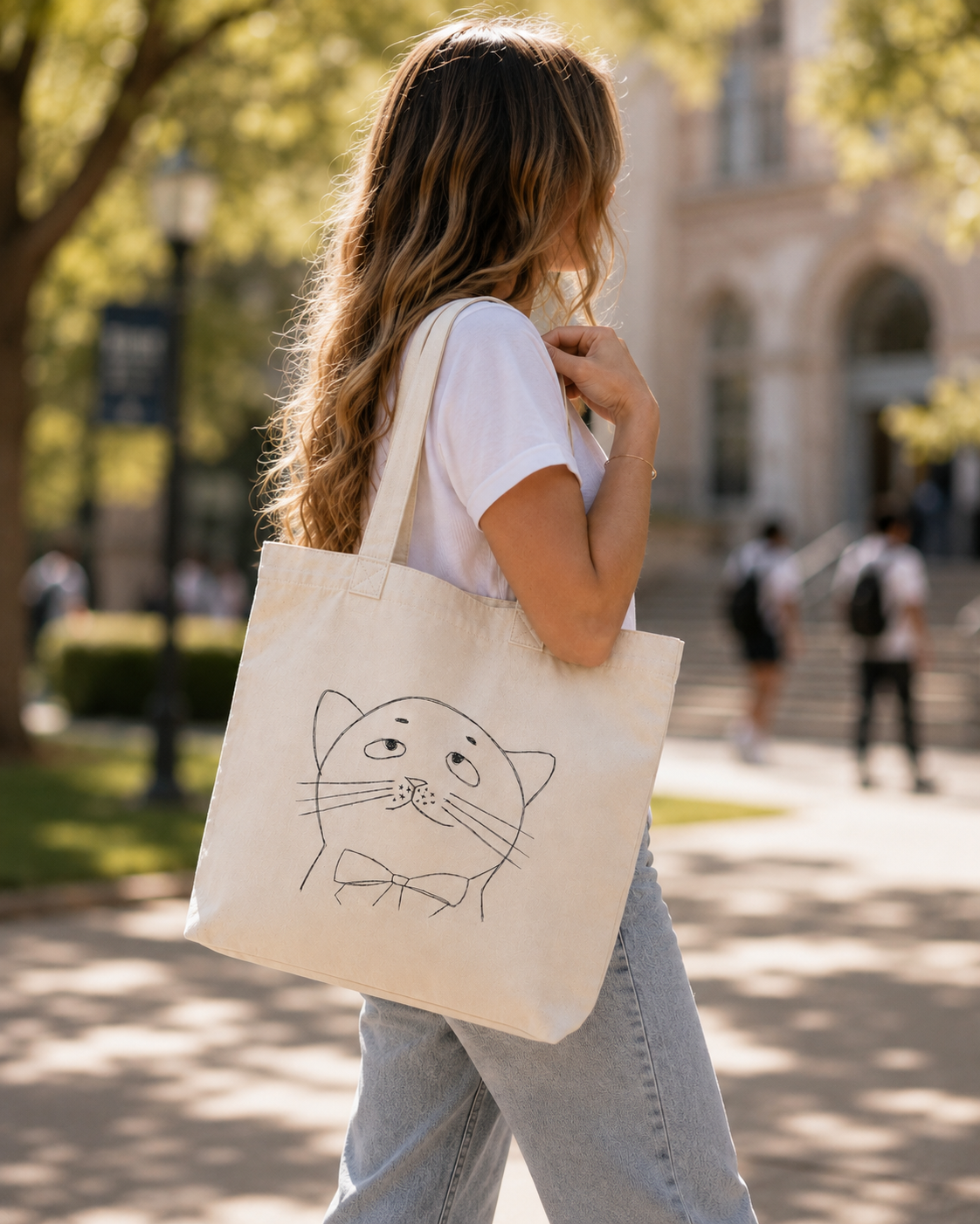 Cute Cat Tote Bag, Canvas Tote Bag, Book Tote Bag, Gifts for Cat Lovers, Cat Mom Gift