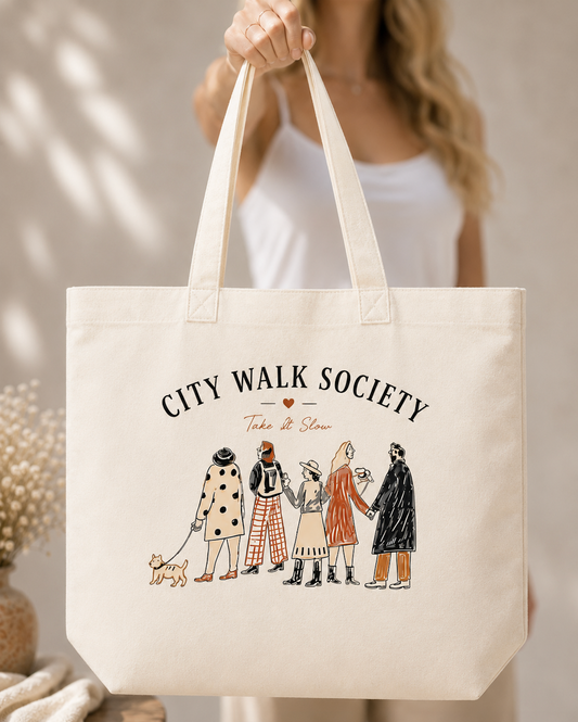 City Walk Society Tote Bag | Minimal Cotton Canvas Market Bag