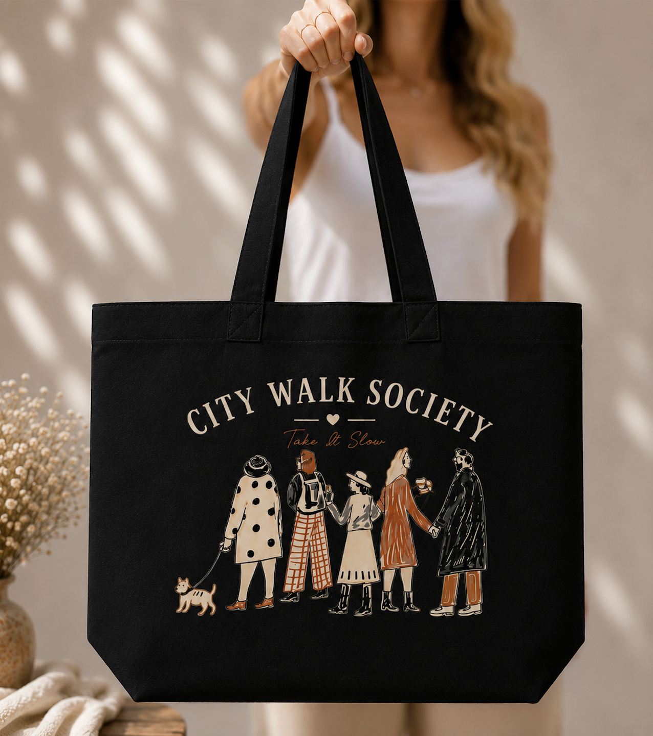 City Walk Society Tote Bag | Minimal Cotton Canvas Market Bag