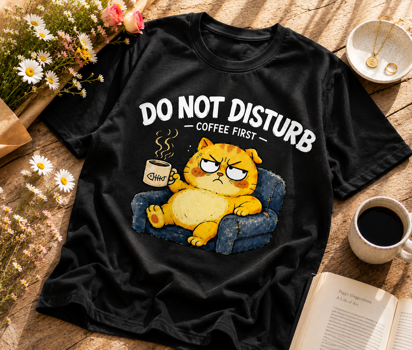 Funny Cat Coffee T-Shirt | Do Not Disturb Coffee First Graphic Tee