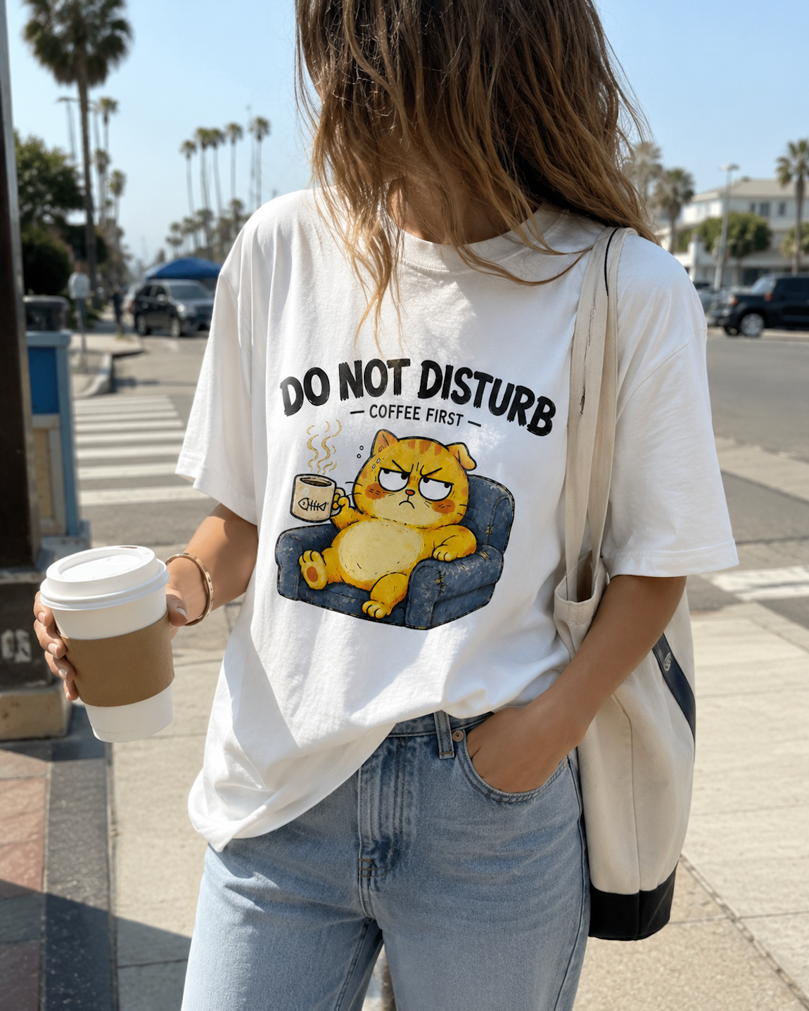 Funny Cat Coffee T-Shirt | Do Not Disturb Coffee First Graphic Tee