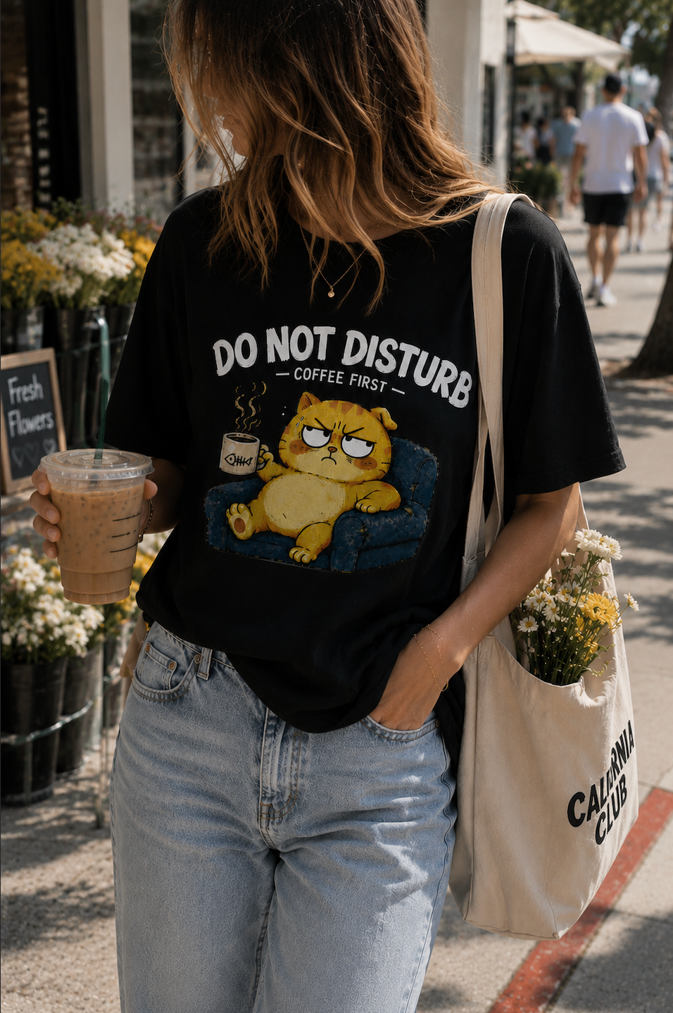 Funny Cat Coffee T-Shirt | Do Not Disturb Coffee First Graphic Tee