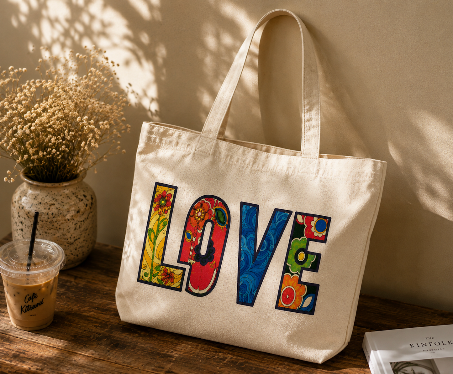 LOVE Floral Art Canvas Tote Bag