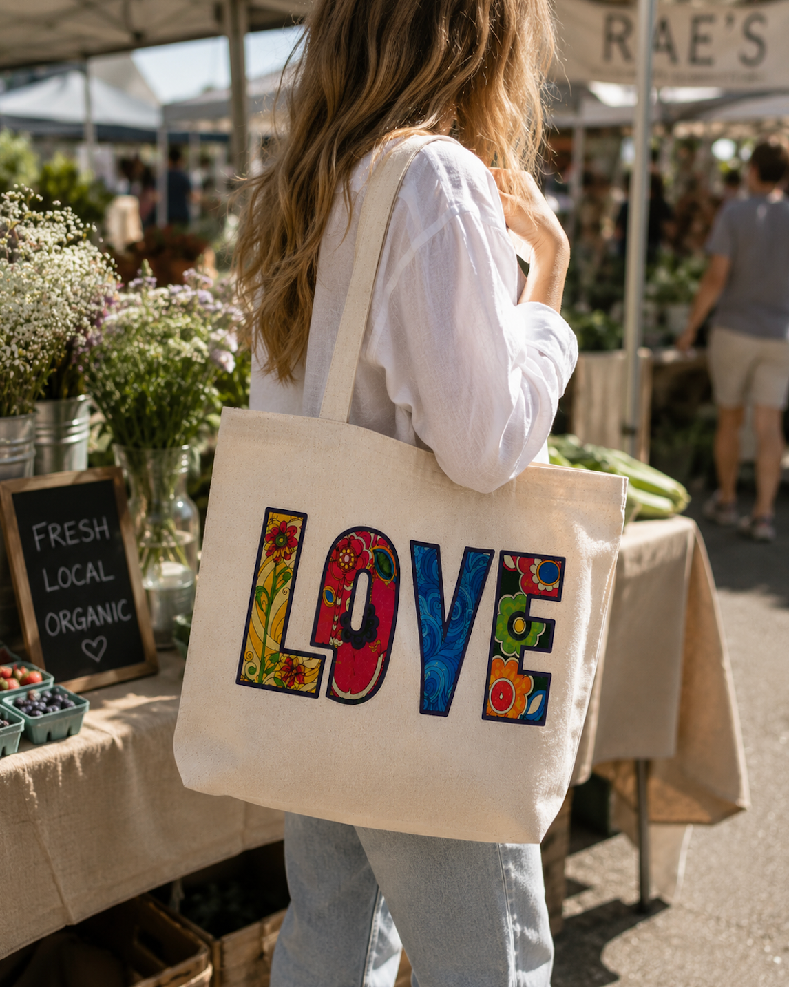 LOVE Floral Art Canvas Tote Bag