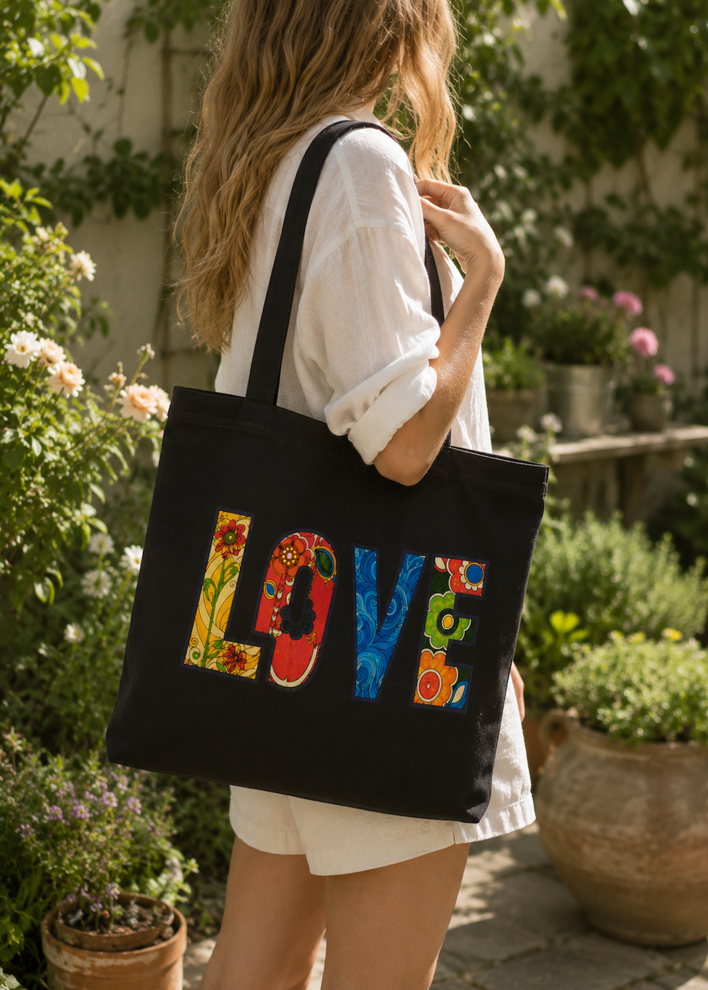 LOVE Floral Art Canvas Tote Bag
