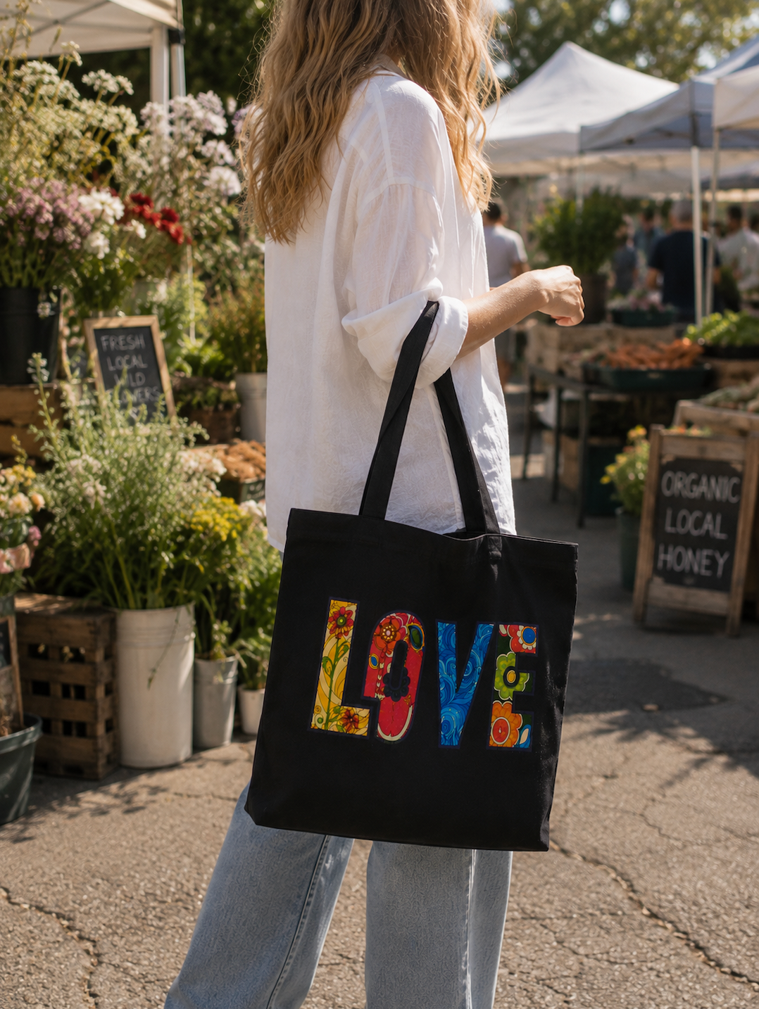 LOVE Floral Art Canvas Tote Bag