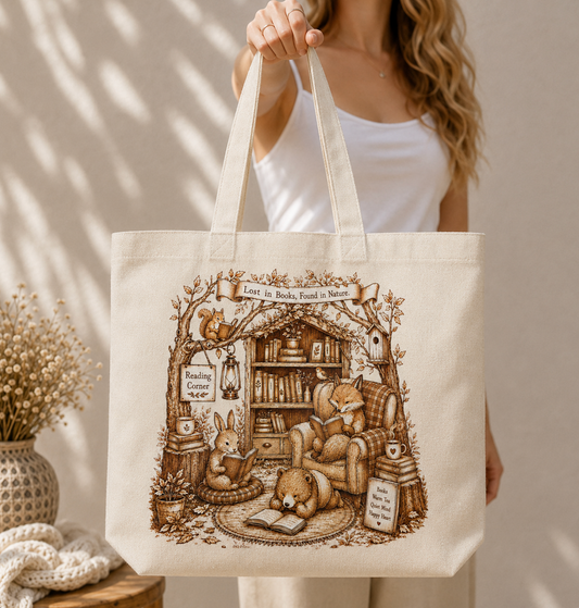Cozy Reading Corner Animal Tote Bag