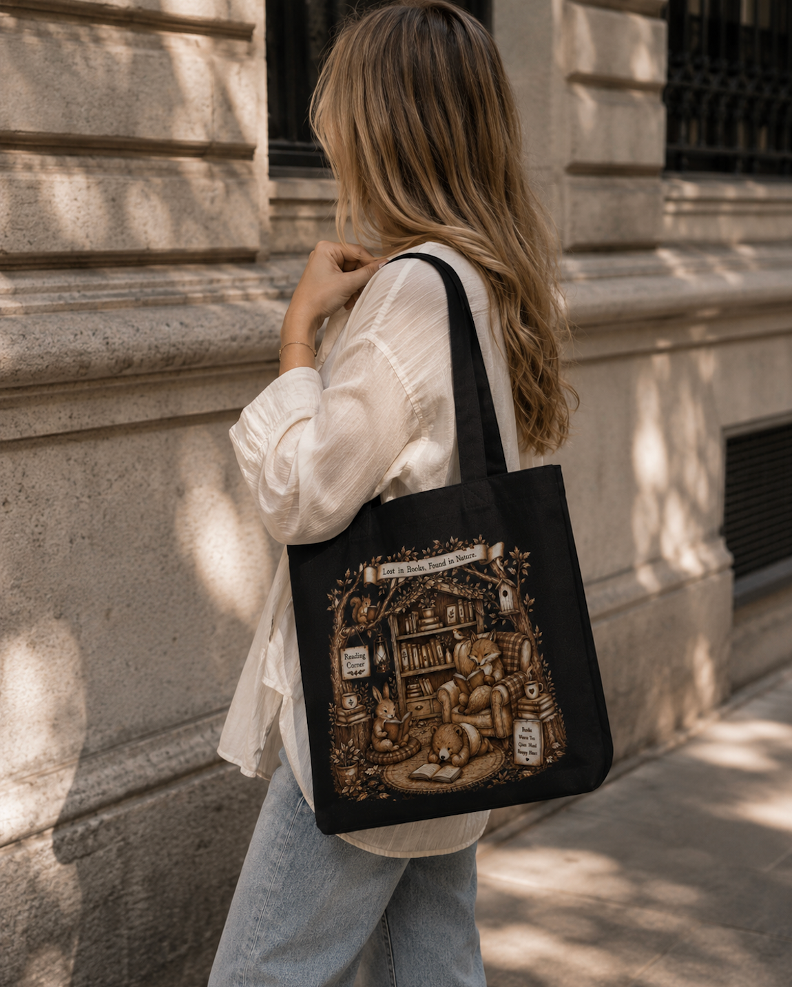 Cozy Reading Corner Animal Tote Bag