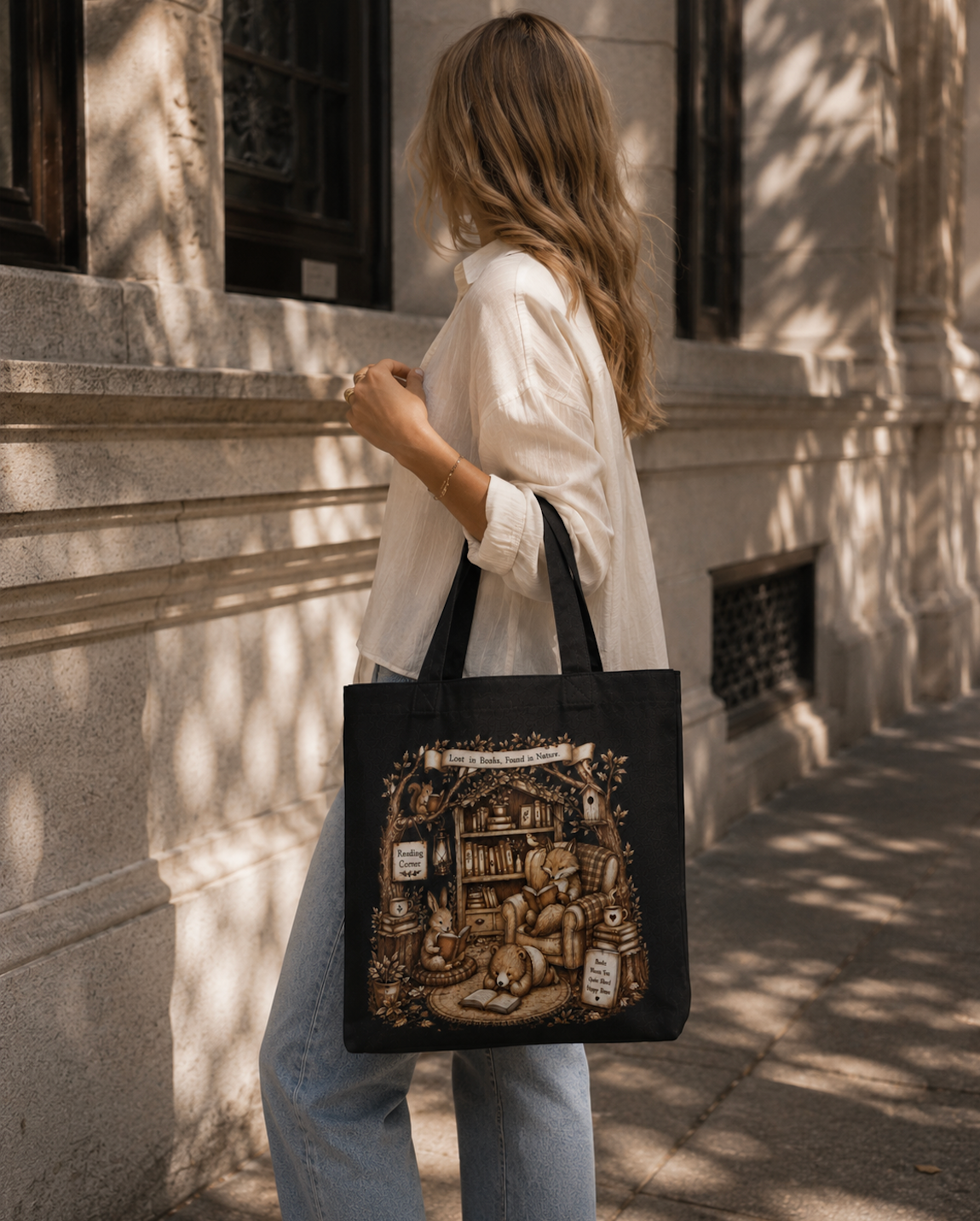 Cozy Reading Corner Animal Tote Bag