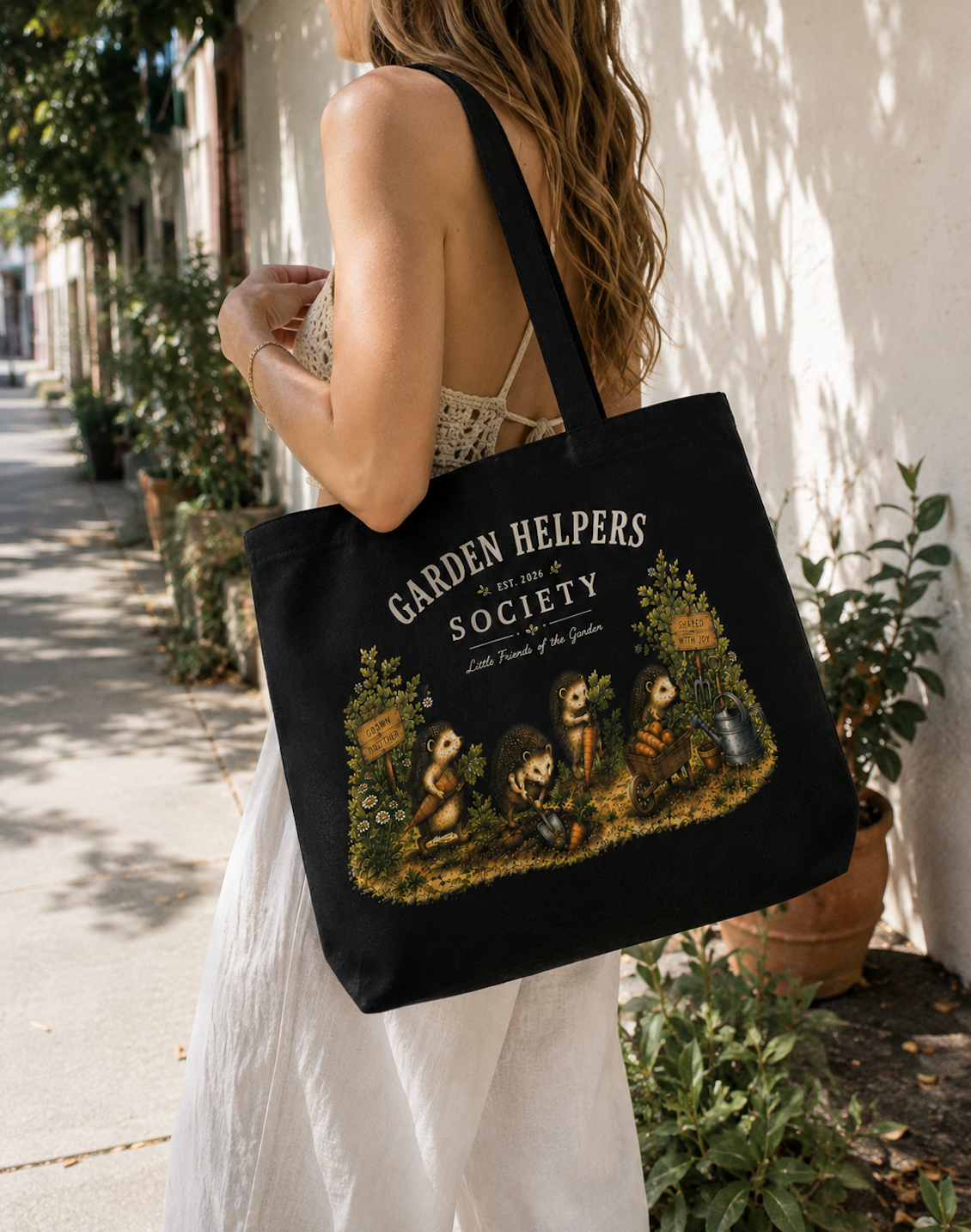 Garden Helpers Society Hedgehog Canvas Tote Bag