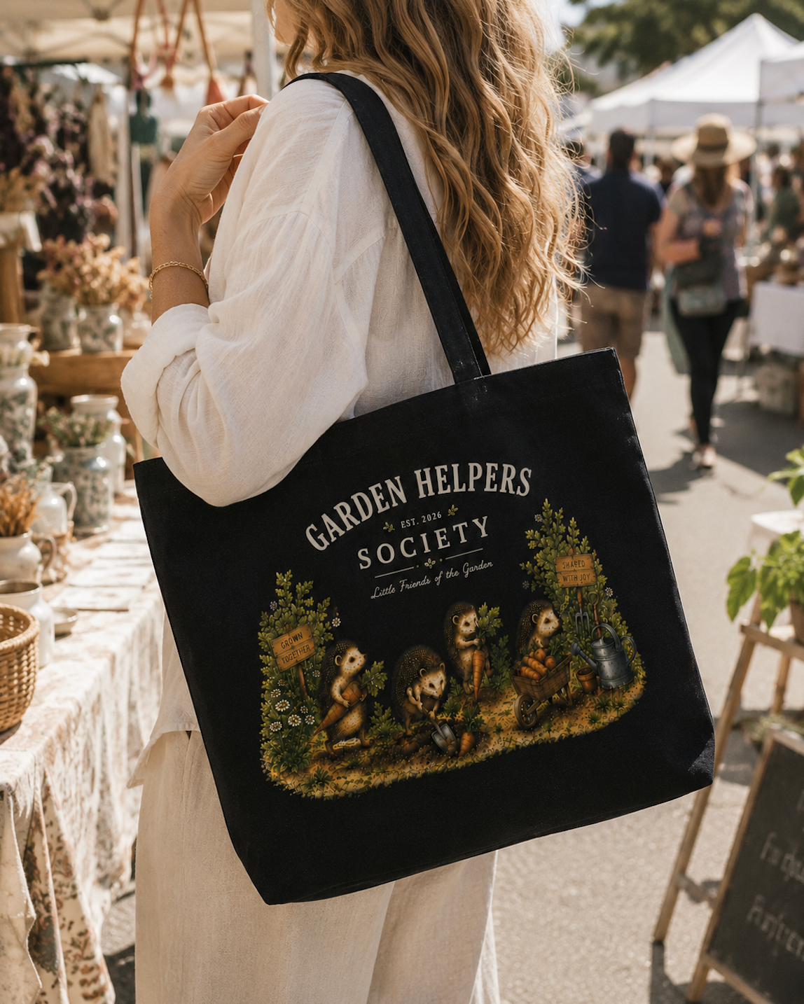 Garden Helpers Society Hedgehog Canvas Tote Bag