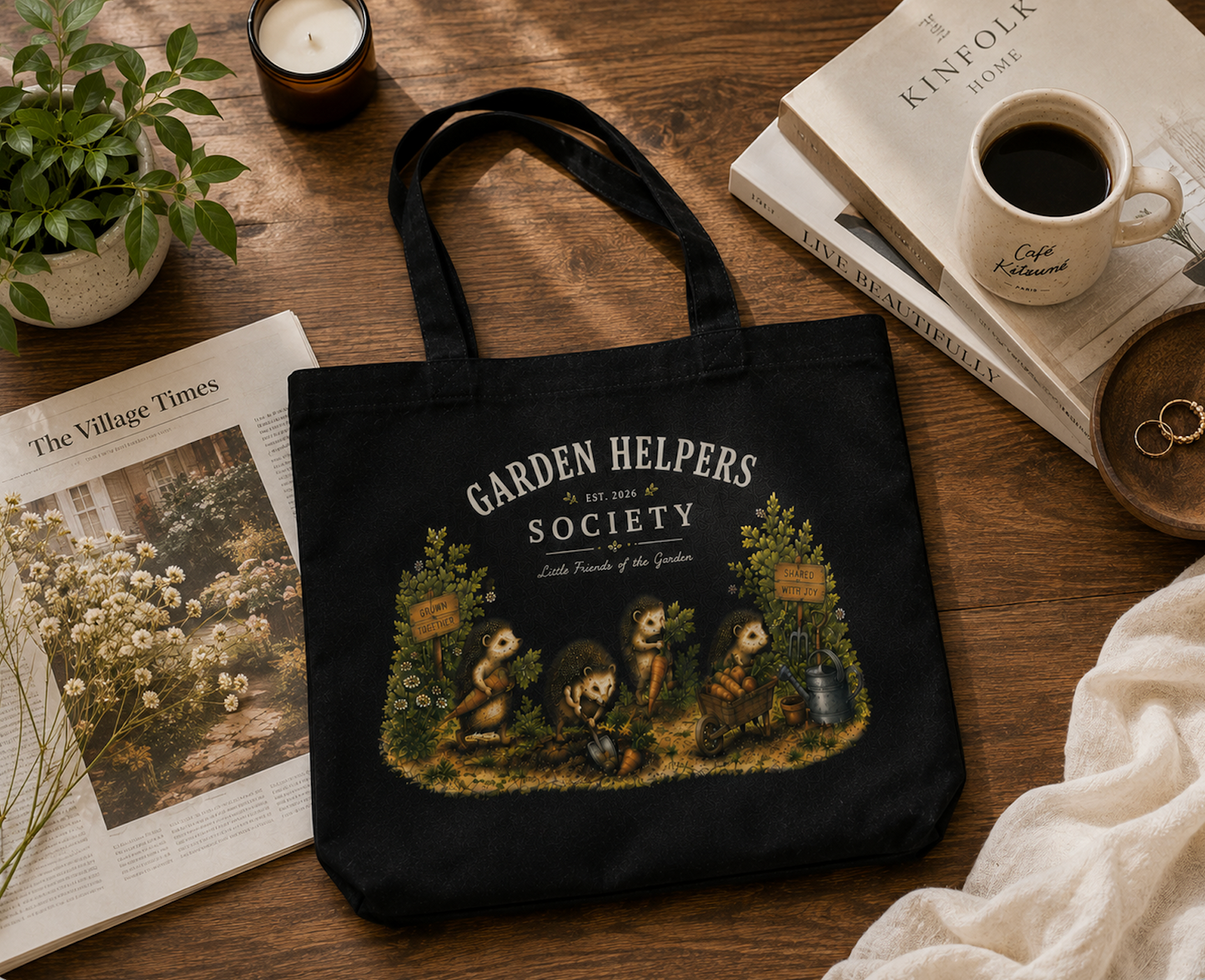 Garden Helpers Society Hedgehog Canvas Tote Bag