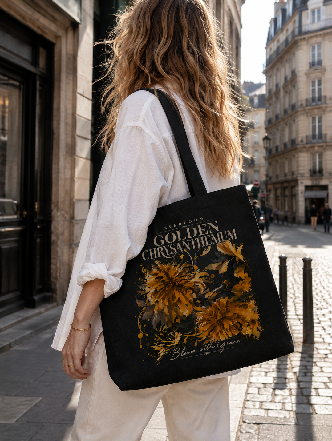 Golden Chrysanthemum Floral Canvas Tote Bag