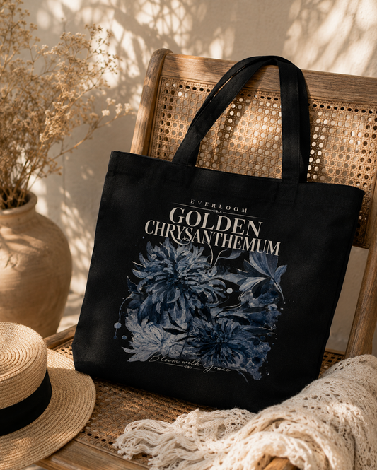 Blue Chrysanthemum Floral Canvas Tote Bag