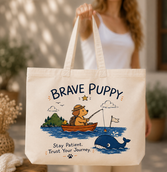 Brave Puppy Fishing Adventure Canvas Tote Bag