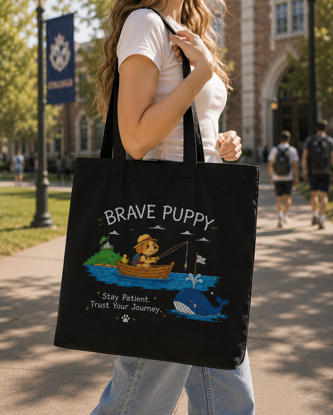 Brave Puppy Fishing Adventure Canvas Tote Bag
