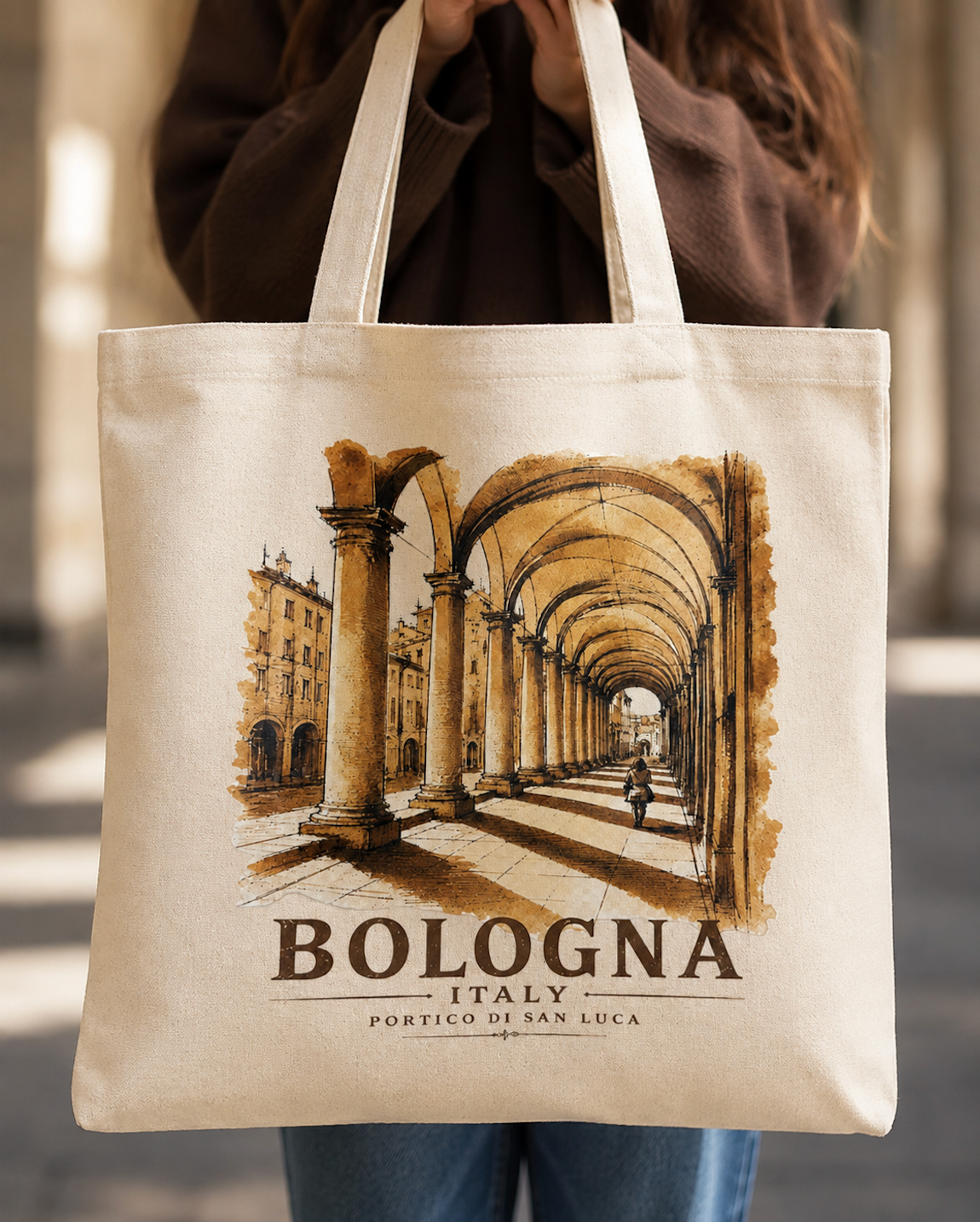 Bologna Italy Canvas Tote Bag – Portico di San Luca Vintage Travel Art Bag