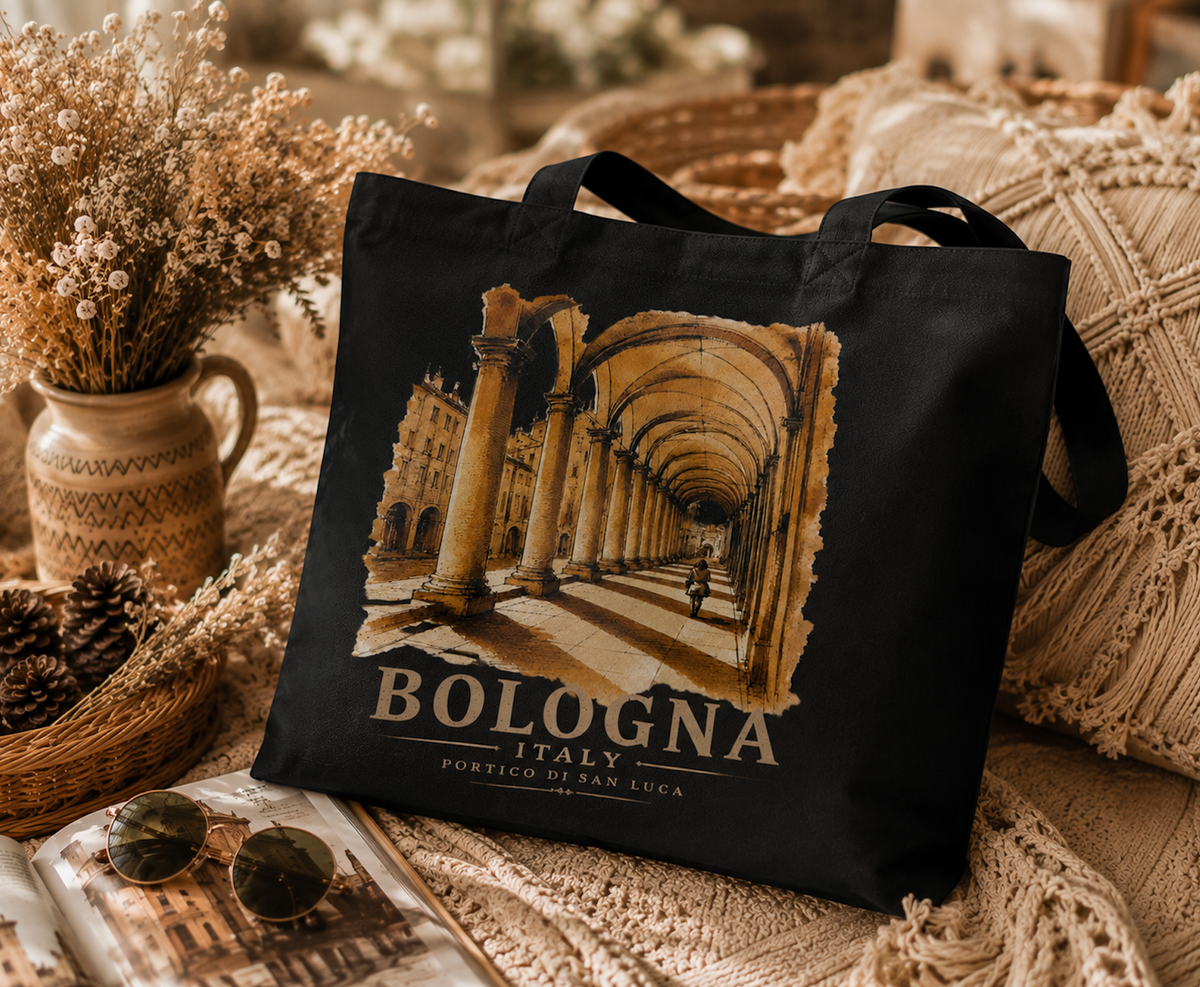 Bologna Italy Canvas Tote Bag – Portico di San Luca Vintage Travel Art Bag
