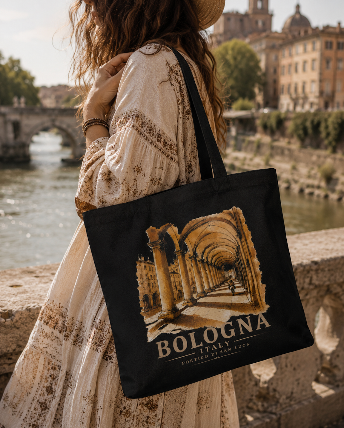 Bologna Italy Canvas Tote Bag – Portico di San Luca Vintage Travel Art Bag