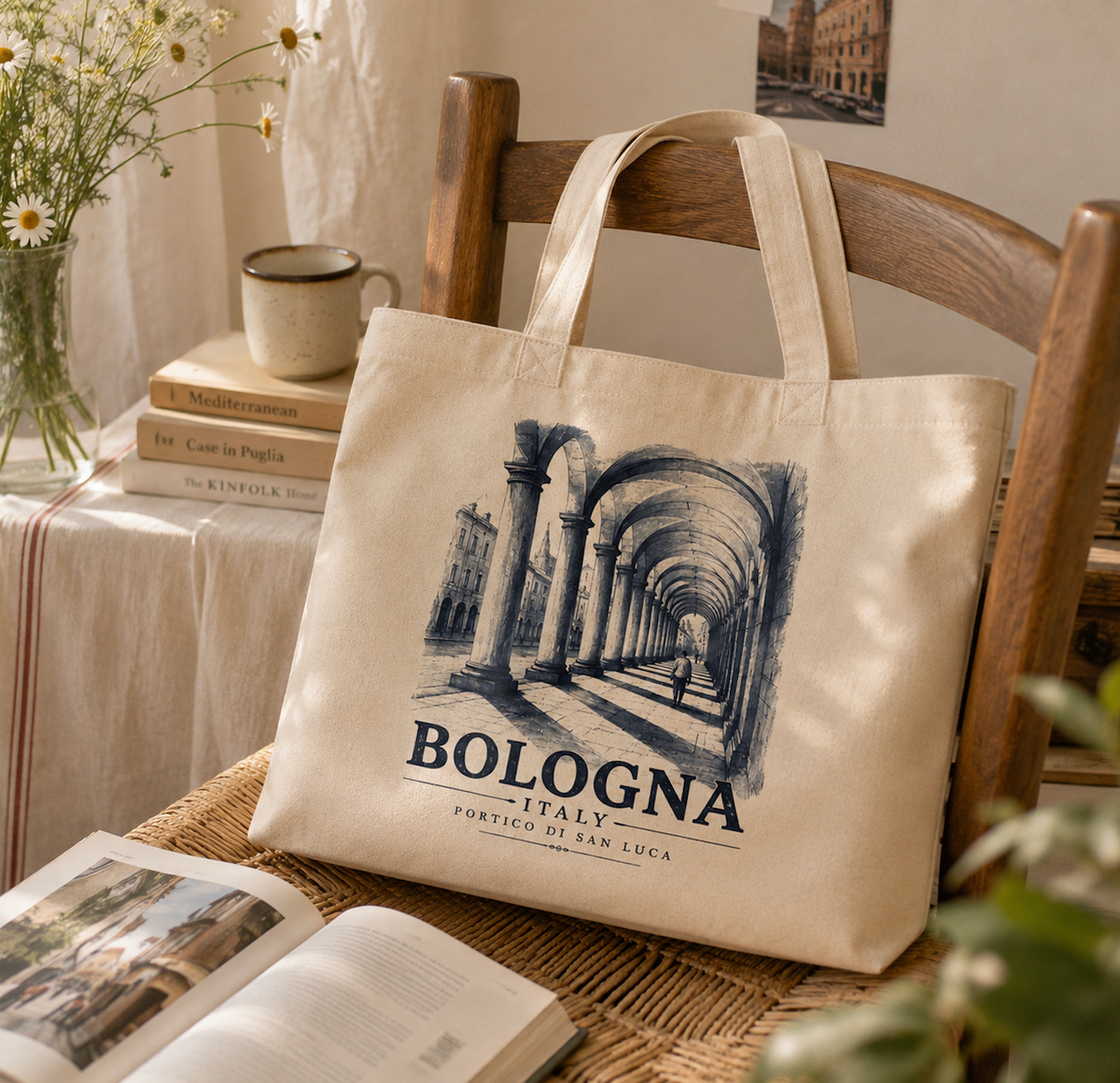 Bologna Italy Canvas Tote Bag – Vintage Blue Italian Portico Travel Bag