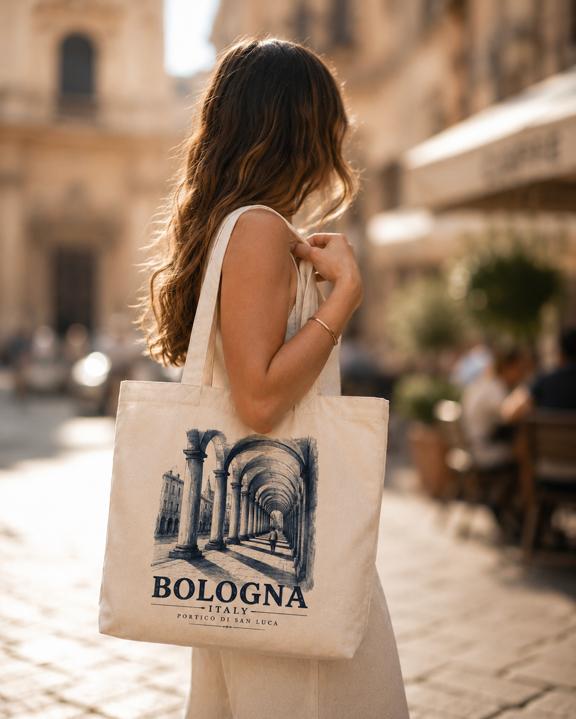 Bologna Italy Canvas Tote Bag – Vintage Blue Italian Portico Travel Bag