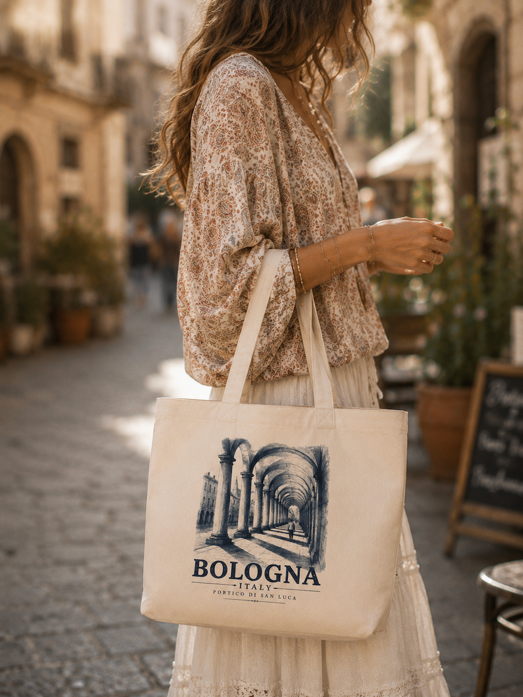 Bologna Italy Canvas Tote Bag – Vintage Blue Italian Portico Travel Bag