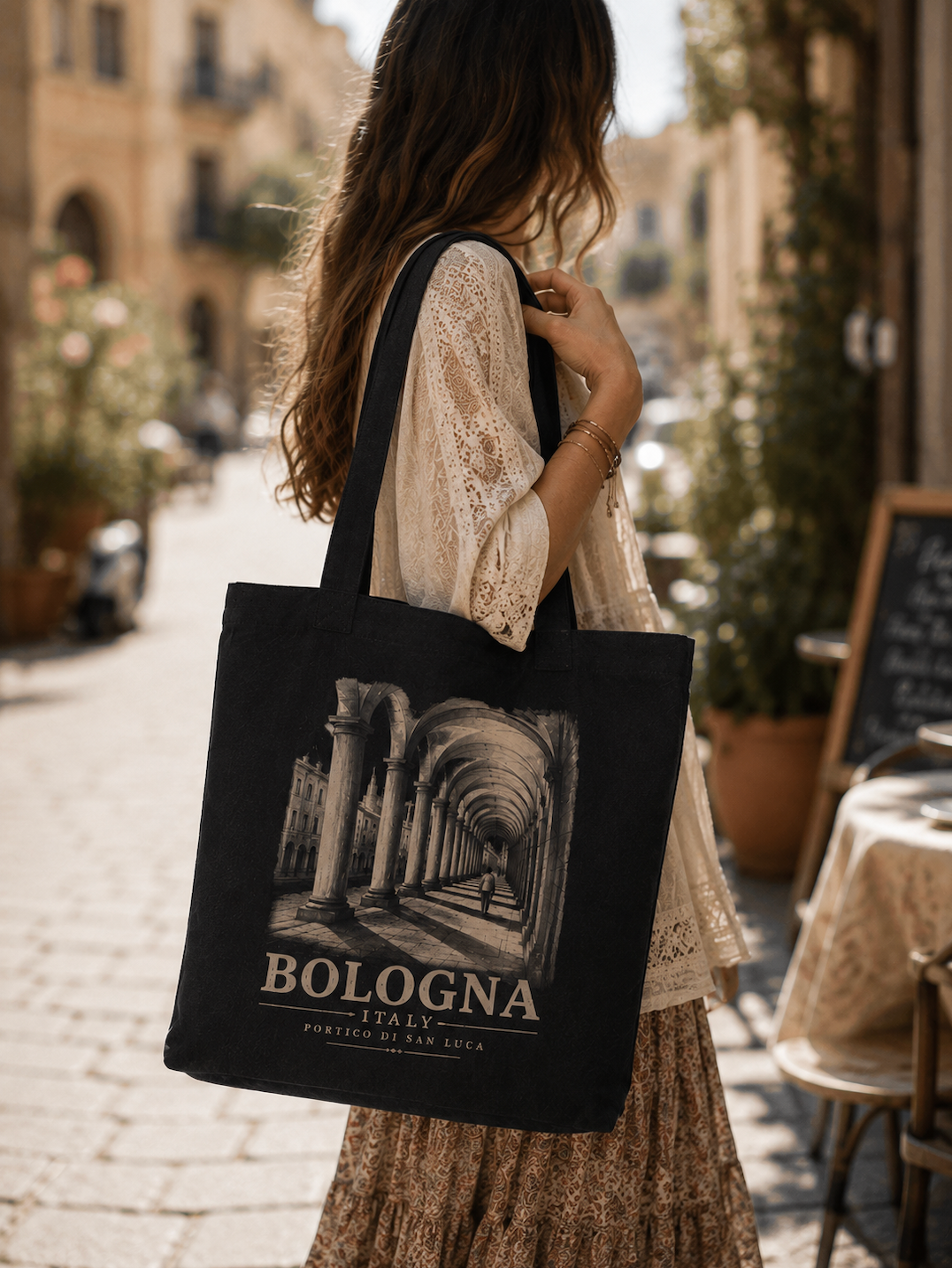Bologna Italy Canvas Tote Bag – Vintage Blue Italian Portico Travel Bag
